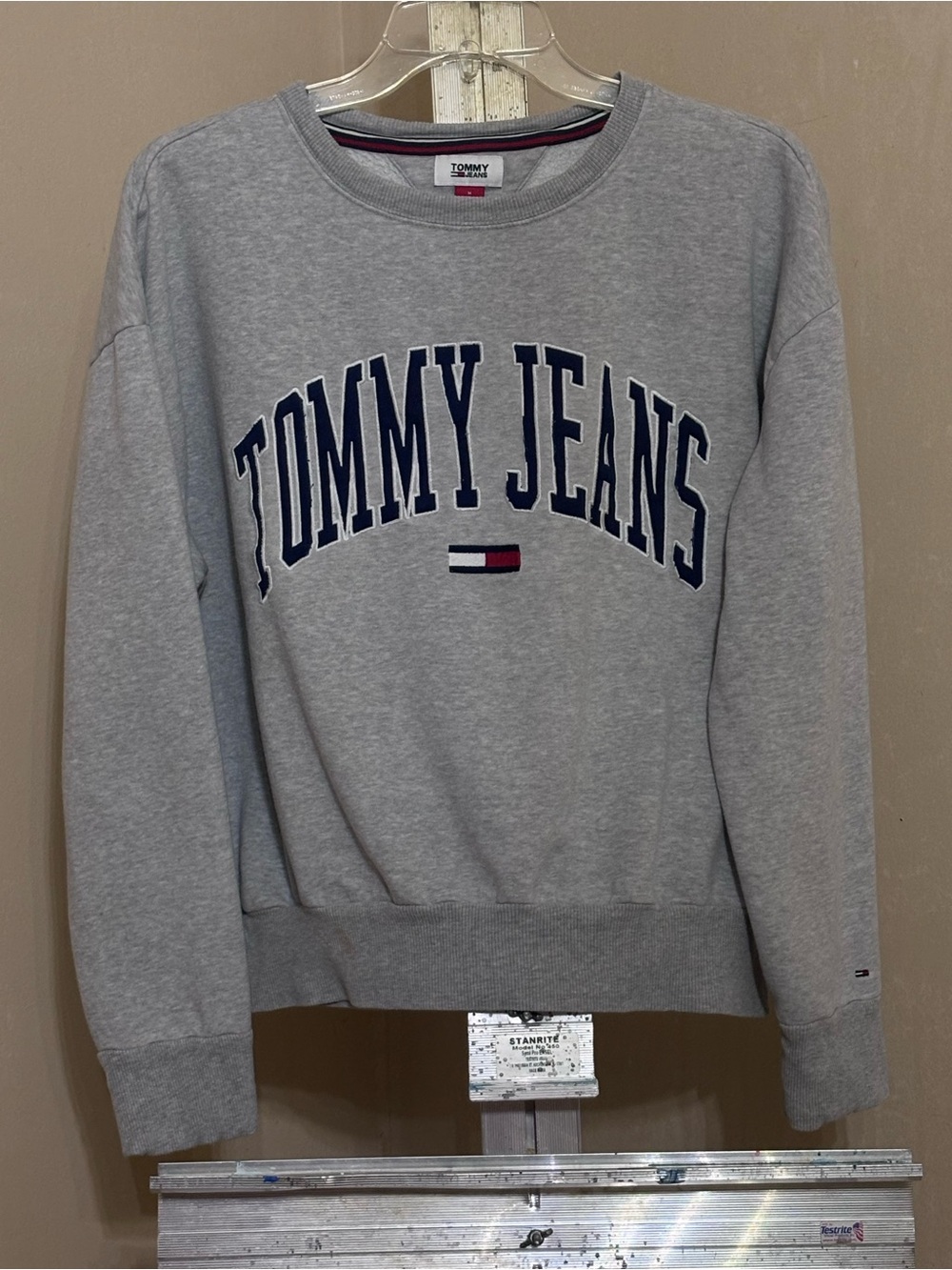 Tommy Hilfiger Tommy Jeans Gray Sweatshirt 90s Varsity Pullover Jumper Medium